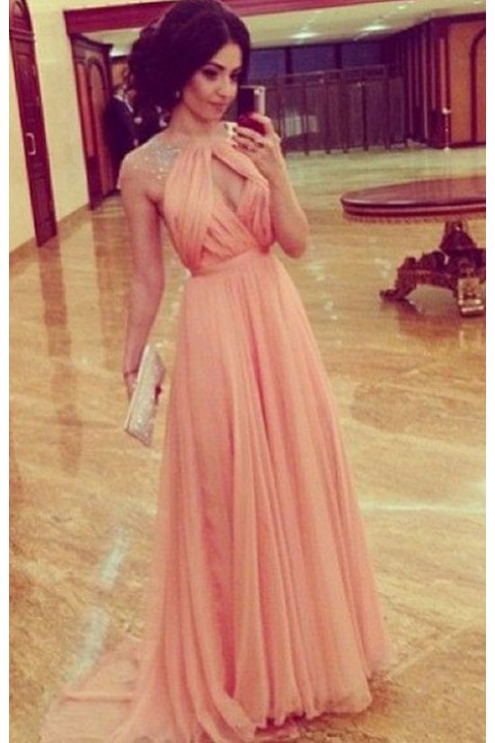 A-Line Cap Sleeves Beaded Long Chiffon Prom Formal Evening Party Dresses 3021142