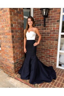 Black White Mermaid Long Prom Formal Evening Party Dresses 3021151