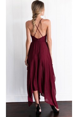 Asymmetrical Spaghetti Straps V-Neck Chiffon Prom Formal Evening Party Dresses 3021176