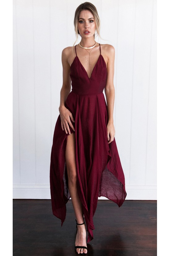 Asymmetrical Spaghetti Straps V-Neck Chiffon Prom Formal Evening Party Dresses 3021176
