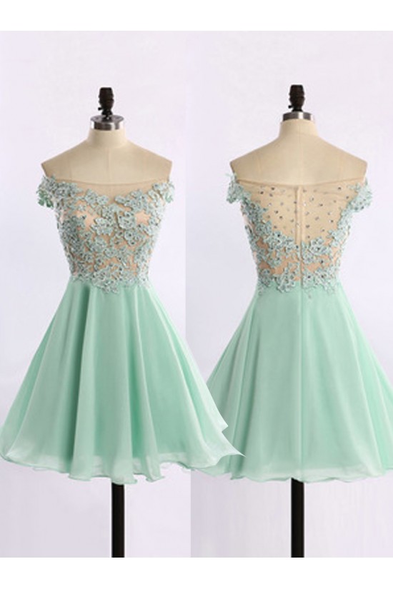 A-Line Off-the-Shoulder Chiffon Lace Appliques Prom Evening Homecoming Cocktail Dresses 3020120