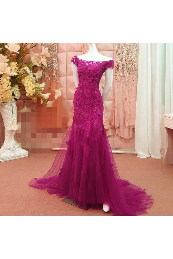 Long Red Beaded Lace Appliques Prom Formal Evening Party Dresses 3021206