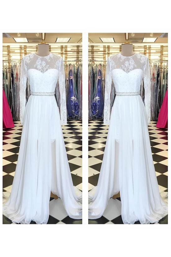 Long White Beaded Lace Chiffon Prom Formal Evening Party Dresses 3021230 Long White Beaded Lace Chiffon Prom Formal Evening Party Dresses 3021230
