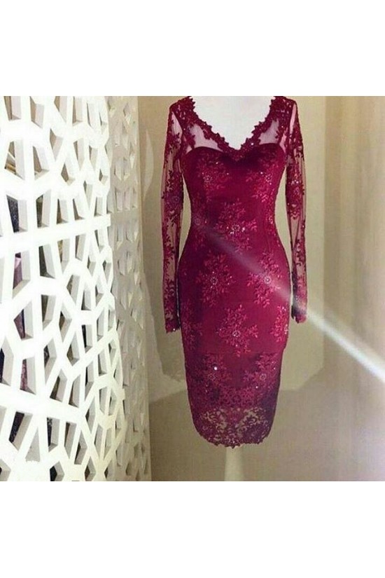 Long Sleeves V-Neck Knee-Length Formal Evening Mother of The Bride Dresses 3021234 Long Sleeves V-Neck Knee-Length Formal Evening Mother of The Bride Dresses 3021234