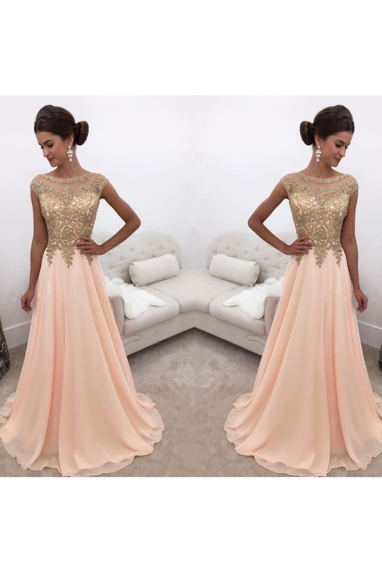 A-Line Gold Lace Appliques Chiffon Prom Formal Evening Party Dresses 3021244 A-Line Gold Lace Appliques Chiffon Prom Formal Evening Party Dresses 3021244