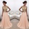 A-Line Gold Lace Appliques Chiffon Prom Formal Evening Party Dresses 3021244