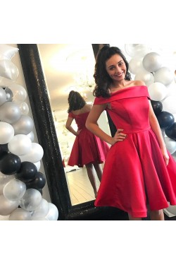 Short Red Off-the-Shoulder Homecoming Cocktail Graduation Prom Dresses 3021249