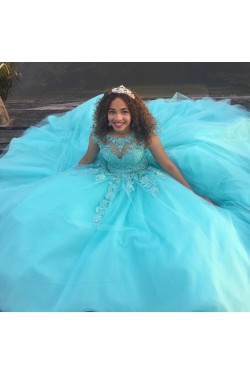 Ball Gown Lace Appliques Beaded Long Prom Formal Evening Party Dresses 3021250