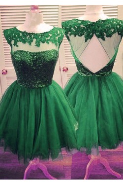 Short Green Sequins Lace Appliques Prom Evening Homecoming Cocktail Dresses 3020126