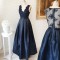 Long Blue V-Neck Lace Prom Formal Evening Party Dresses 3021266