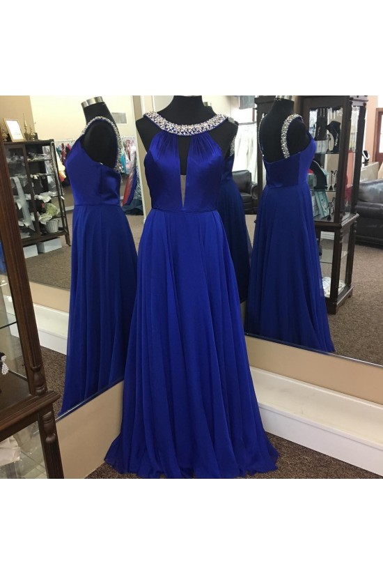 Beaded Long Blue Prom Formal Evening Party Dresses 3021299