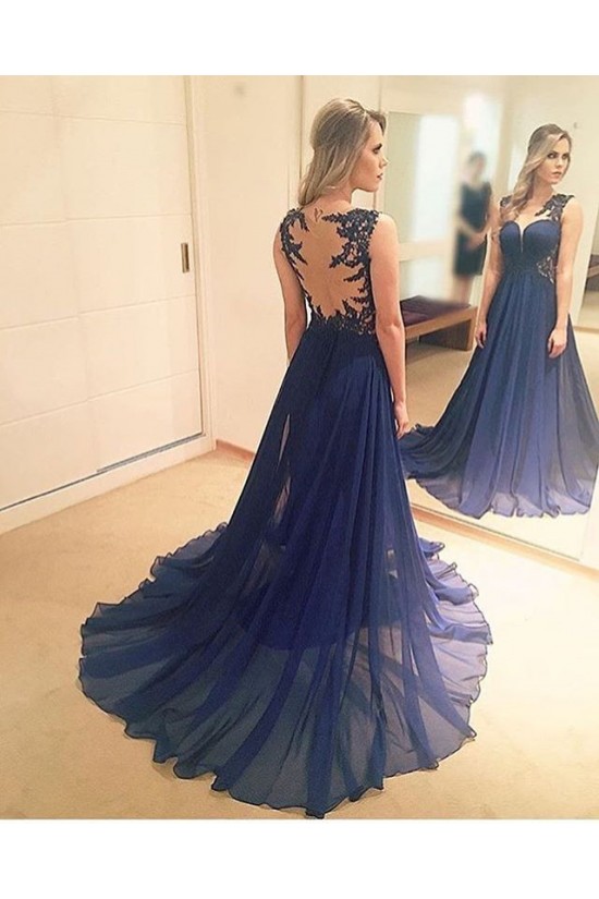 Long Blue Lace Chiffon Prom Formal Evening Party Dresses 3021305 Long Blue Lace Chiffon Prom Formal Evening Party Dresses 3021305