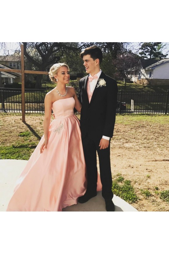 A-Line Beaded Strapless Prom Formal Evening Party Dresses 3021309