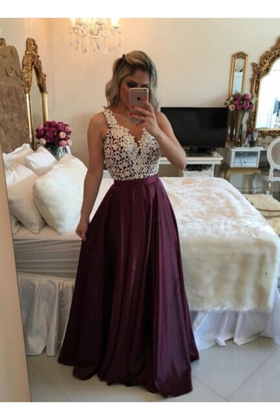 A-Line Straps Sleeveless See Through Back Lace Long Prom Evening Formal Dresses 3020131 A-Line Straps Sleeveless See Through Back Lace Long Prom Evening Formal Dresses 3020131