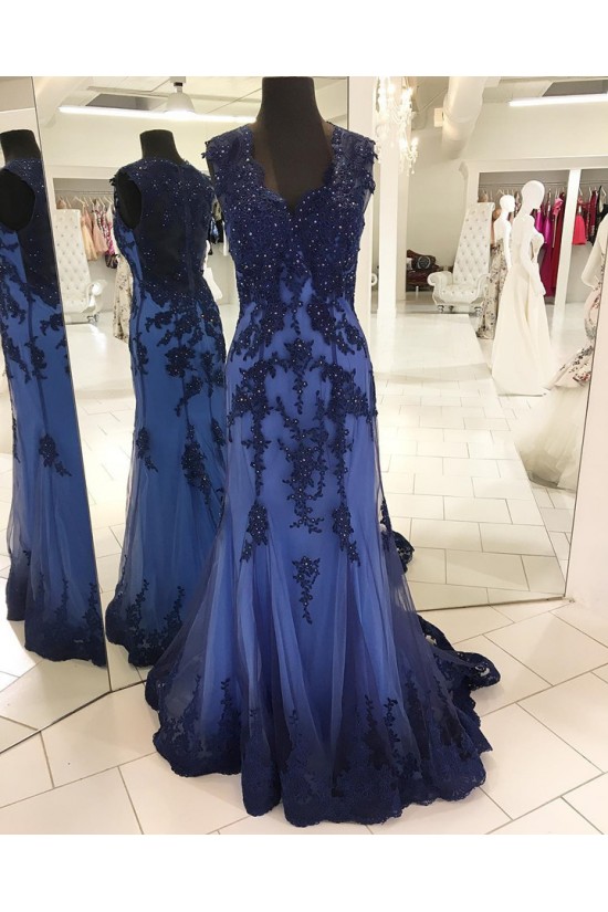 Mermaid Long Blue Beaded Lace Prom Formal Evening Party Dresses 3021313 Mermaid Long Blue Beaded Lace Prom Formal Evening Party Dresses 3021313