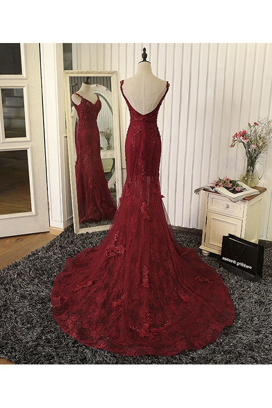 Mermaid Burgundy Lace V-Neck Long Prom Formal Evening Party Dresses 3021319 Mermaid Burgundy Lace V-Neck Long Prom Formal Evening Party Dresses 3021319