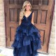 Long Navy Blue Lace V-Neck Prom Formal Evening Party Dresses 3021322 Long Navy Blue Lace V-Neck Prom Formal Evening Party Dresses 3021322