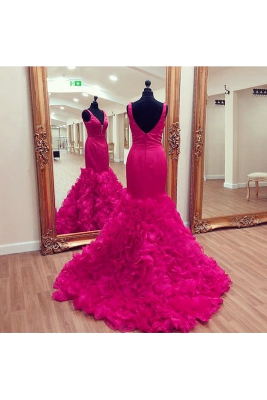 Mermaid V-Neck Long Prom Formal Evening Party Dresses 3021323