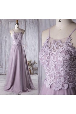A-Line Spaghetti Straps Long Lace Prom Formal Evening Party Dresses 3021342