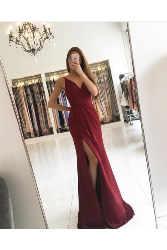 Burgundy Long V-Neck Prom Formal Evening Party Dresses with Slit 3021349 Burgundy Long V-Neck Prom Formal Evening Party Dresses with Slit 3021349