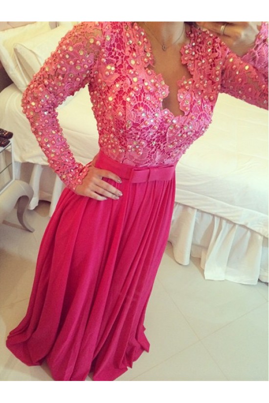 Long Sleeves Beaded Lace Chiffon Long Prom Evening Formal Dresses 3020135 Long Sleeves Beaded Lace Chiffon Long Prom Evening Formal Dresses 3020135
