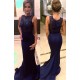 Navy Blue Mermaid Lace Appliques Top Long Prom Evening Formal Dresses 3020136