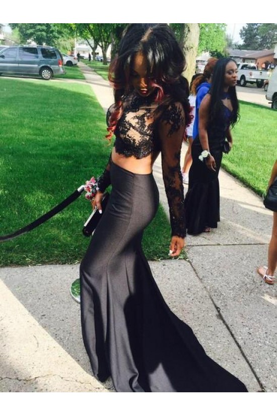 Black Two Pieces Long Sleeves Lace Top Long Prom Evening Formal Dresses 3020137 Black Two Pieces Long Sleeves Lace Top Long Prom Evening Formal Dresses 3020137