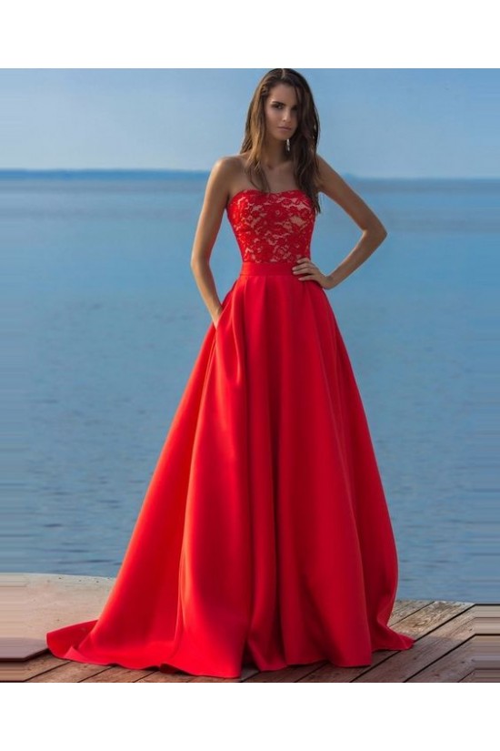 Long Red Lace Strapless Prom Formal Evening Party Dresses 3021384 Long Red Lace Strapless Prom Formal Evening Party Dresses 3021384