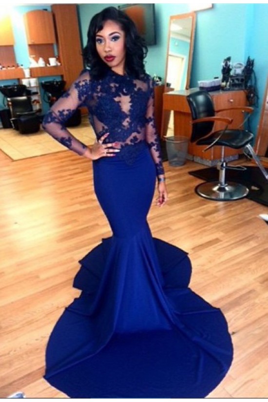 Royal Blue Long Sleeves Mermaid Evening Gowns Sexy Court Train Lace Party Dresses 3020139 Royal Blue Long Sleeves Mermaid Evening Gowns Sexy Court Train Lace Party Dresses 3020139