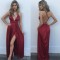 Sexy Deep V-Neck Criss Cross Back Long Burgundy Prom Formal Evening Party Dresses 3021397