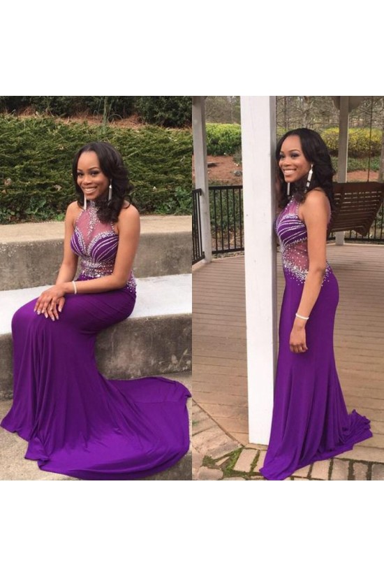 Long Purple Beaded Prom Formal Evening Party Dresses 3021402