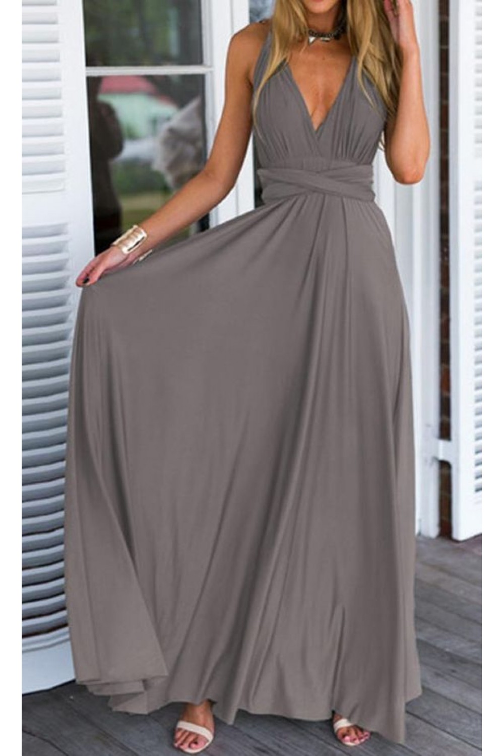 Light Gray Long Formal Evening Dress,Prom Party Gown main image 1