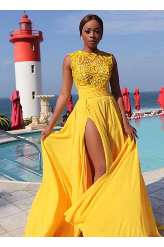 Long Yellow Chiffon Prom Formal Evening Party Dresses 3021414 Long Yellow Chiffon Prom Formal Evening Party Dresses 3021414