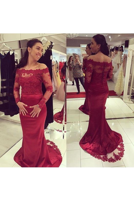 Mermaid Long Sleeves Lace Burgundy Prom Formal Evening Party Dresses 3021417 Mermaid Long Sleeves Lace Burgundy Prom Formal Evening Party Dresses 3021417