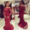 Mermaid Long Sleeves Lace Burgundy Prom Formal Evening Party Dresses 3021417