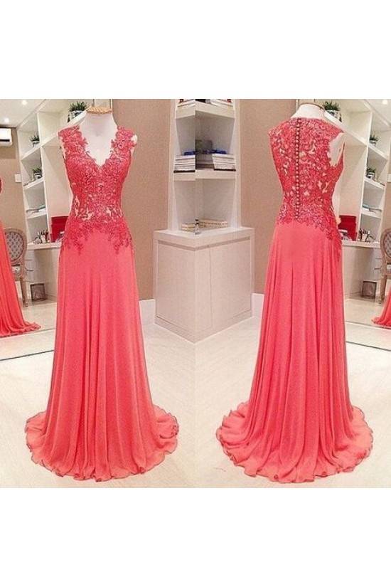 Long V-Neck Chiffon Lace Prom Formal Evening Party Dresses 3021434 Long V-Neck Chiffon Lace Prom Formal Evening Party Dresses 3021434