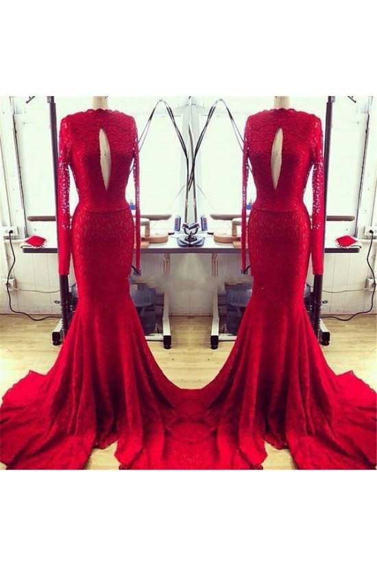 Red Mermaid Lace Long Sexy High Neck Prom Evening Formal Dresses 3020144 Red Mermaid Lace Long Sexy High Neck Prom Evening Formal Dresses 3020144