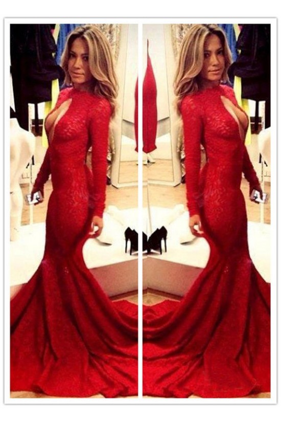 Red Mermaid Lace Long Sexy High Neck Prom Evening Formal Dresses 3020144 Red Mermaid Lace Long Sexy High Neck Prom Evening Formal Dresses 3020144