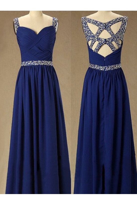 Long Royal Blue Beaded Straps Sleeveless Chiffon Prom Evening Formal Dresses 3020146 Long Royal Blue Beaded Straps Sleeveless Chiffon Prom Evening Formal Dresses 3020146