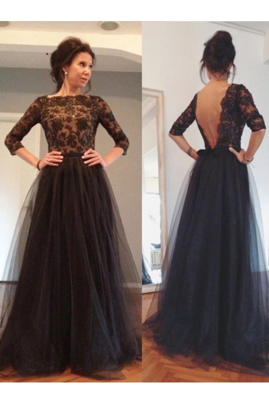3/4 Length Sleeves Lace Top Long Black Mother of The Bride Prom Evening Formal Dresses 3020147 3/4 Length Sleeves Lace Top Long Black Mother of The Bride Prom Evening Formal Dresses 3020147
