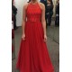 Long Red Halter Lace Chiffon Prom Formal Evening Party Dresses 3021485