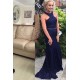 Mermaid Long Blue Beaded Lace Prom Formal Evening Party Dresses 3021486