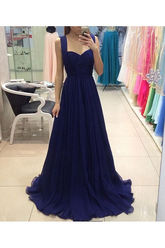 Long Blue Chiffon Prom Formal Evening Party Dresses 3021487