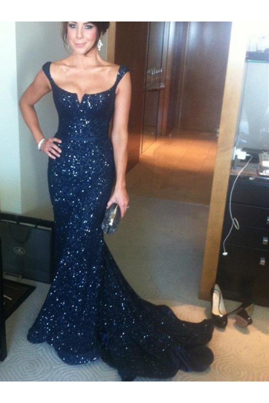 Navy Blue Mermaid Sequins Straps Sleeveless Long Prom Evening Formal Dresses 3020149 Navy Blue Mermaid Sequins Straps Sleeveless Long Prom Evening Formal Dresses 3020149