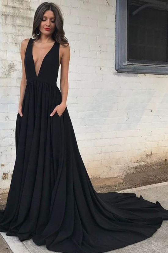 Long Black V-Neck Prom Formal Evening Party Dresses 3021501 Long Black V-Neck Prom Formal Evening Party Dresses 3021501