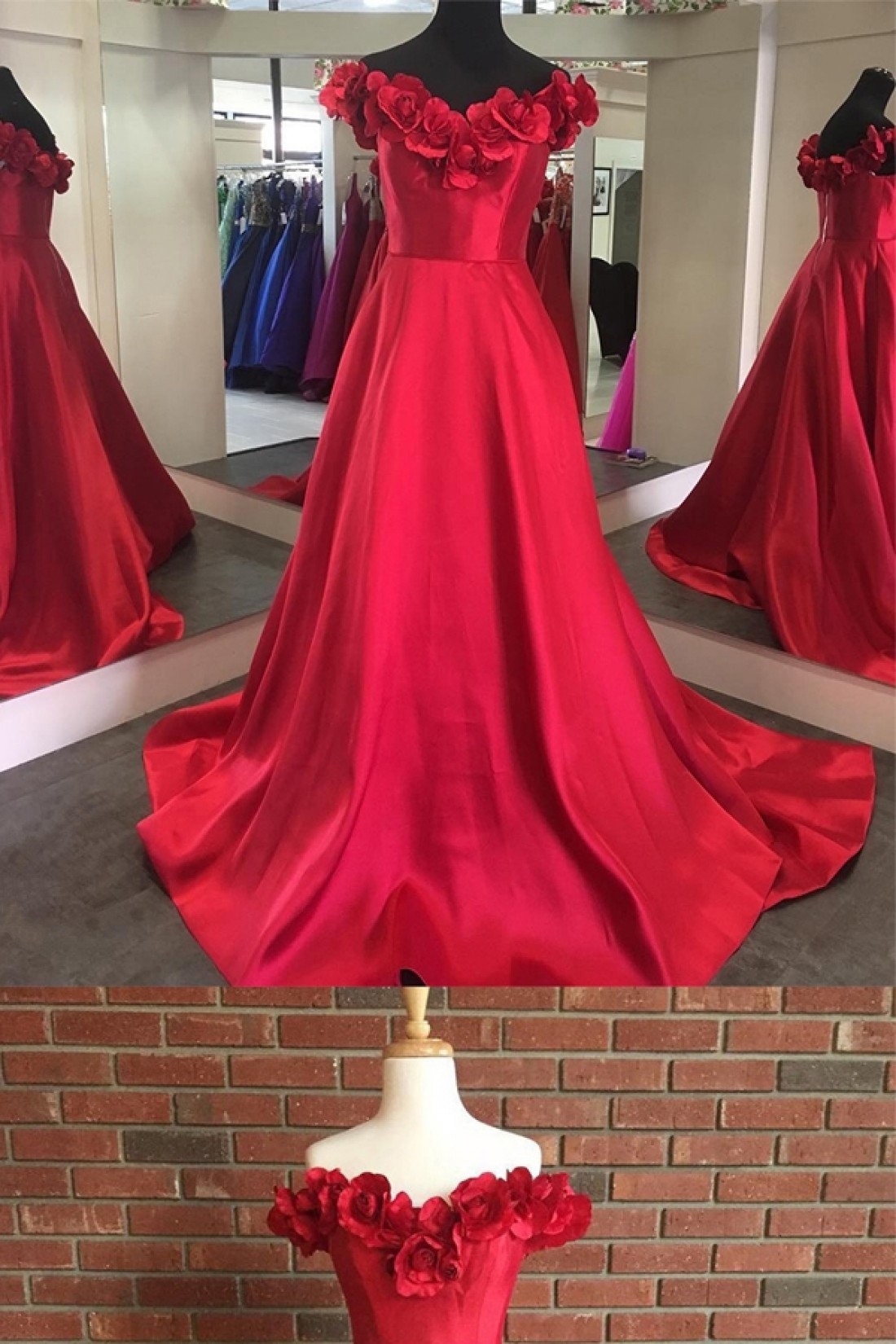A Line Flowers Prom Party Dress Evening Dress Classy Birthday Outfit main image 1