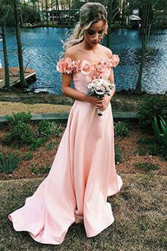 A-Line Off-the-Shoulder Prom Formal Evening Party Dresses with Handmade Flowers 3021502 A-Line Off-the-Shoulder Prom Formal Evening Party Dresses with Handmade Flowers 3021502