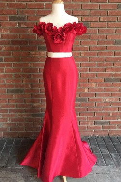 Mermaid Two Pieces Prom Formal Evening Party Dresses with Handmade Flowers 3021503