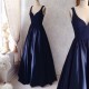 Long Blue Lace Satin V-Neck Prom Formal Evening Party Dresses 3021513 Long Blue Lace Satin V-Neck Prom Formal Evening Party Dresses 3021513