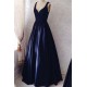 Long Blue Lace Satin V-Neck Prom Formal Evening Party Dresses 3021513 Long Blue Lace Satin V-Neck Prom Formal Evening Party Dresses 3021513